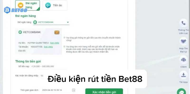 Xác nhận rút tiền Bet88 về tài khoản