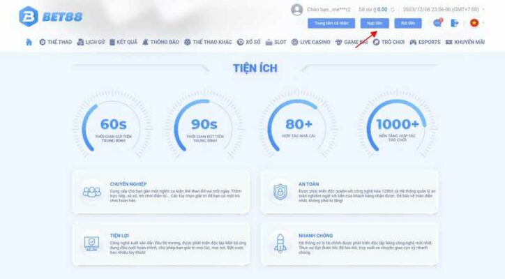 Lưu ý khi nạp tiền Bet88